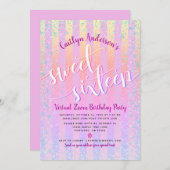 Virtual Rainbow Ombre 16 . Geburtstag Birthday Gir Einladung (Vorne/Hinten)