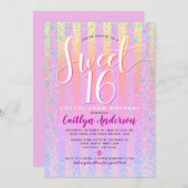 Virtual Rainbow Ombre Sweet 16 Birthday Girly Chic Einladung (Vorne/Hinten)