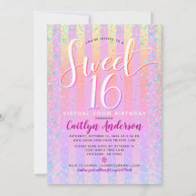 Virtual Rainbow Ombre Sweet 16 Birthday Girly Chic