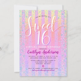 Virtual Rainbow Ombre Sweet 16 Birthday Girly Chic Einladung