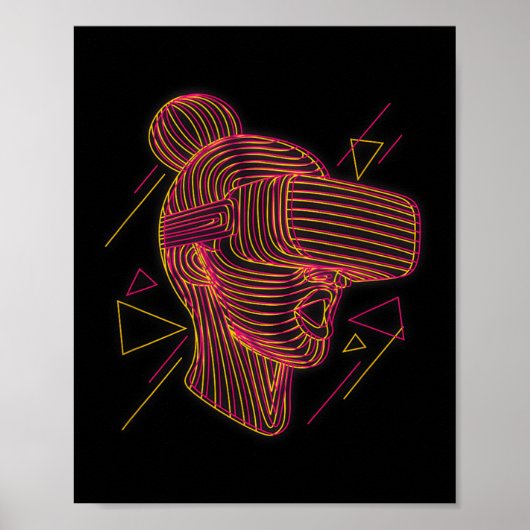 Virtual Reality Graphic Line Art For A Vr Gamer Poster (Vorne)
