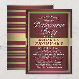 Virtual Retirement Party Burgundy White und Gold Einladung