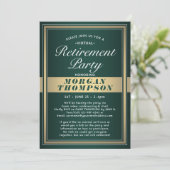 Virtual Retirement Party Grün Weiß und Gold Einladung (Stehend Vorderseite)