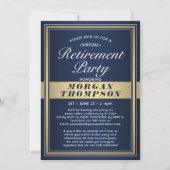 Virtual Retirement Party Navy Blue White und Gold Einladung (Vorderseite)