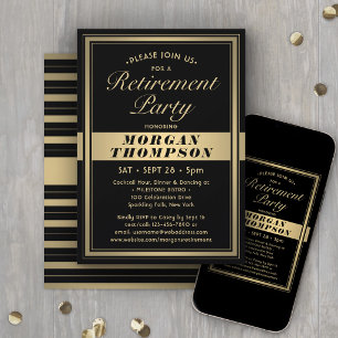 Virtual Retirement Party Schwarz-weiß und Gold Einladung