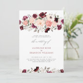 Virtual Rustic Burgundy Blush Floral Wedding Einladung (Stehend Vorderseite)