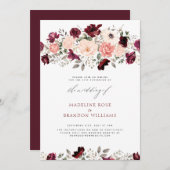 Virtual Rustic Burgundy Blush Floral Wedding Einladung (Vorne/Hinten)