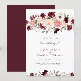 Virtual Rustic Burgundy Blush Floral Wedding Einladung