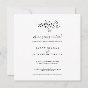 Virtual Schwarz-weiß Floral Wedding Card Karte