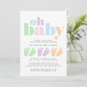 Virtual Shower Baby Feet Pastel Moderne Typografie Einladung (Stehend Vorderseite)