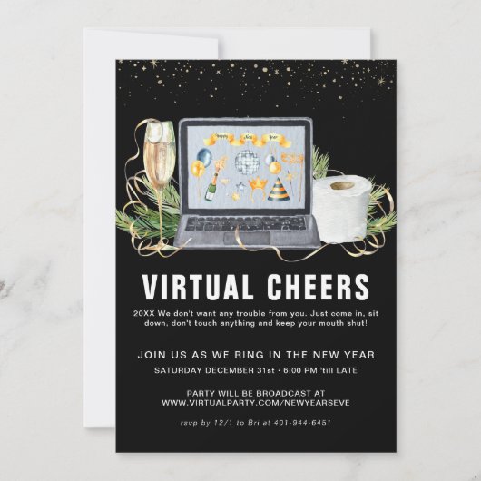 Virtual Silvester Party | Sekt Einladung (Vorderseite)