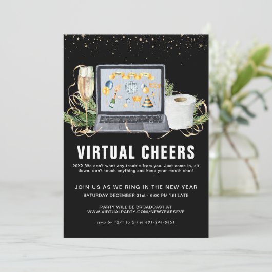 Virtual Silvester Party | Sekt Einladung (Stehend Vorderseite)