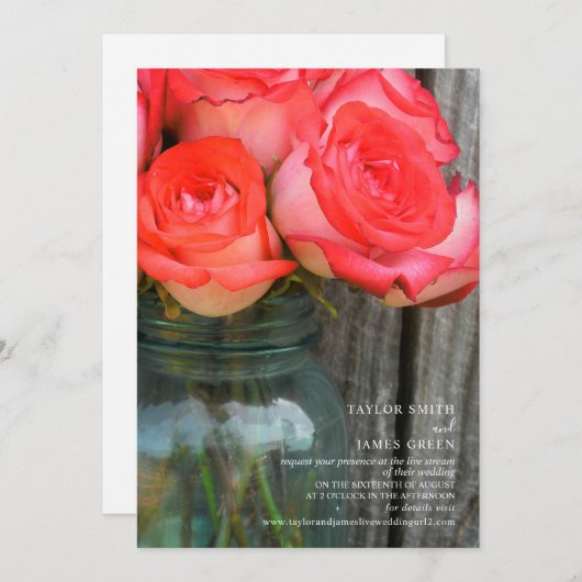 Virtual Streaming Hochzeit rustikale Rose Jar Einladung (Vorne/Hinten)