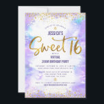 Virtual Sweet 16 Lila Watercolor Gold Geburtstag Einladung<br><div class="desc">Hier ist eine tolle Möglichkeit, Ihre Tochter noch in der Lage zu sein, ihren Meilenstein Geburtstag mit all ihren Freunden zu feiern. Versenden Sie diese atemberaubende, moderne, personalisierte virtuelle Online-Party Einladung für eine Veranstaltung, an die Sie sich erinnern können. Funkelnd Goldfolie und winzige Konfetti-Glitzer-Punkte und Typografie-Skripte überlagern einen weichen lila...</div>