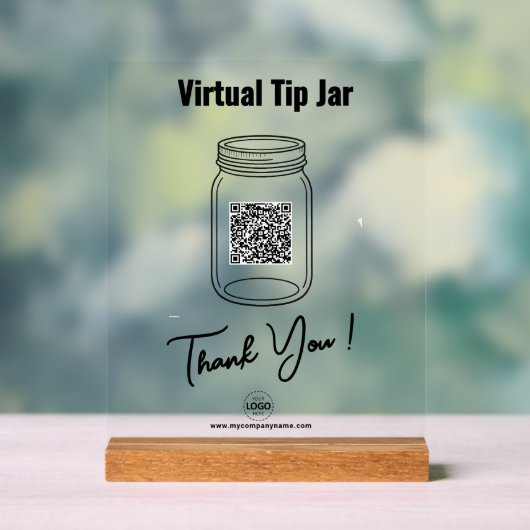 Virtual Tip Jar, Custom QR Code Payment App, Logo Acrylschild (Neutral)