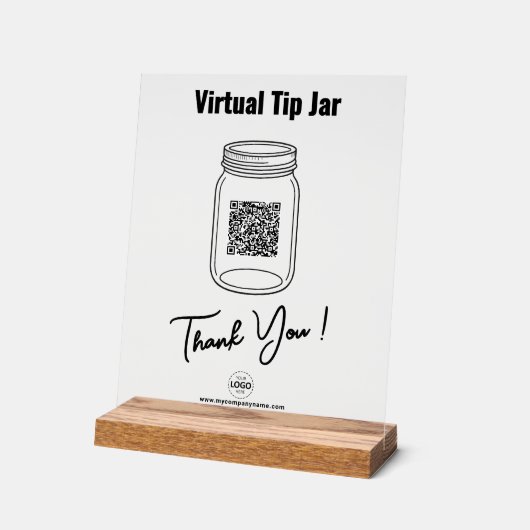 Virtual Tip Jar, Custom QR Code Payment App, Logo Acrylschild (Winkel)