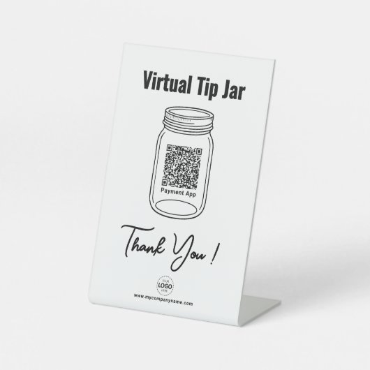 Virtual Tip Jar, Custom QR Code Payment App, weiß Sockelschild (Vorderseite)