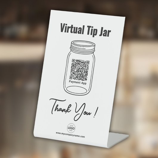 Virtual Tip Jar, Custom QR Code Payment App, weiß Sockelschild
