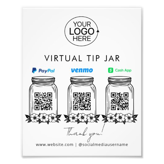 Virtual Tip Jar Logo PayPal Venmo Cash App QR Code Fotodruck (Vorne)