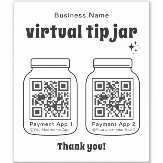 Virtual Tip Jar mit 2 QR Code Aufkleber (Vorderseite)