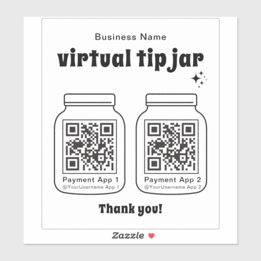 Virtual Tip Jar mit 2 QR Code Aufkleber (Blatt)