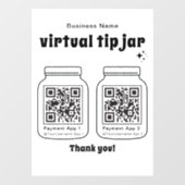 Virtual Tip Jar mit 2 QR Code Fensteraufkleber (Blatt)