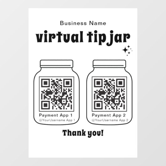 Virtual Tip Jar mit 2 QR Code Fensteraufkleber (Blatt)