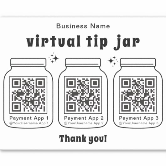 Virtual Tip Jar mit 3 QR Code Aufkleber (Vorderseite)