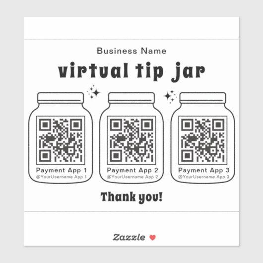 Virtual Tip Jar mit 3 QR Code Aufkleber (Blatt)