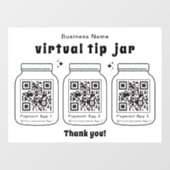 Virtual Tip Jar mit 3 QR Code Fensteraufkleber (Blatt)