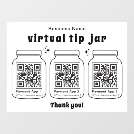 Virtual Tip Jar mit 3 QR Code Fensteraufkleber (Blatt)