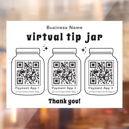 Virtual Tip Jar mit 3 QR Code Fensteraufkleber (Blatt 2)