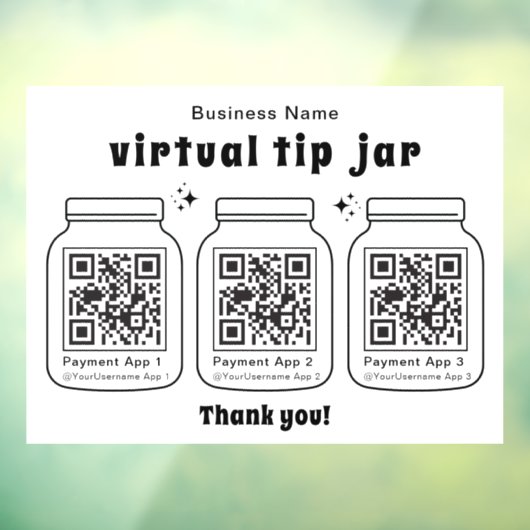 Virtual Tip Jar mit 3 QR Code Fensteraufkleber (Blatt 3)