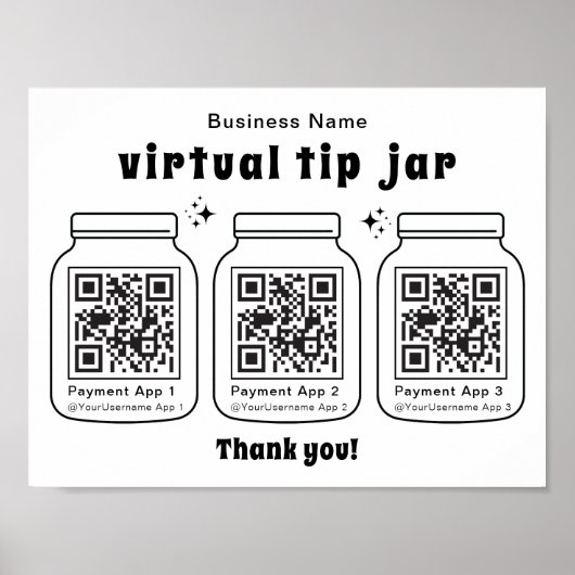 Virtual Tip Jar mit 3 QR Code Poster (Vorne)