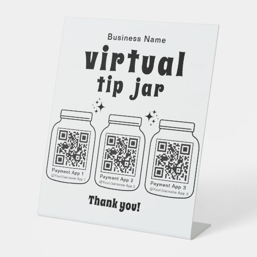 Virtual Tip Jar mit 3 QR Code Sockelschild (Vorderseite)