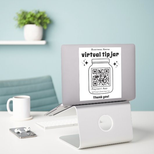 Virtual Tip Jar mit QR-Code Aufkleber (Laptop auf Schreibtisch)