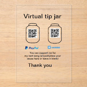 Virtual tip jar q oder Code-Geld-Spende PayPal ven Acryleinladungen