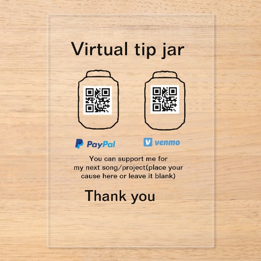 Virtual tip jar q oder Code-Geld-Spende PayPal ven Acryleinladungen (Vorderseite)