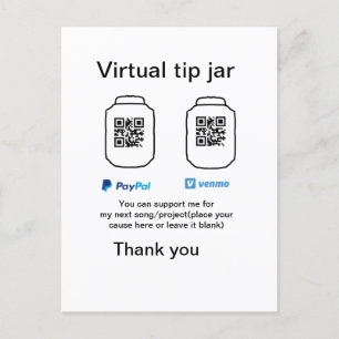 Virtual tip jar q oder Code-Geld-Spende PayPal ven Ankündigungspostkarte