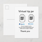 Virtual tip jar q oder Code-Geld-Spende PayPal ven Ankündigungspostkarte (Vorne/Hinten)