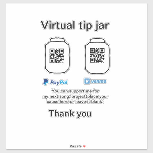 Virtual tip jar q oder Code-Geld-Spende PayPal ven Aufkleber (Blatt)