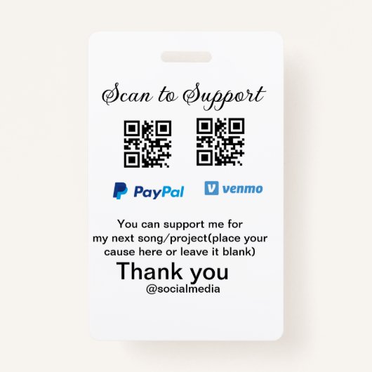 Virtual tip jar q oder Code-Geld-Spende PayPal ven Ausweis (Vorderseite)