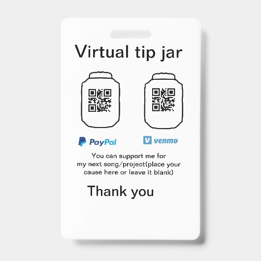 Virtual tip jar q oder Code-Geld-Spende PayPal ven Ausweis (Vorderseite)