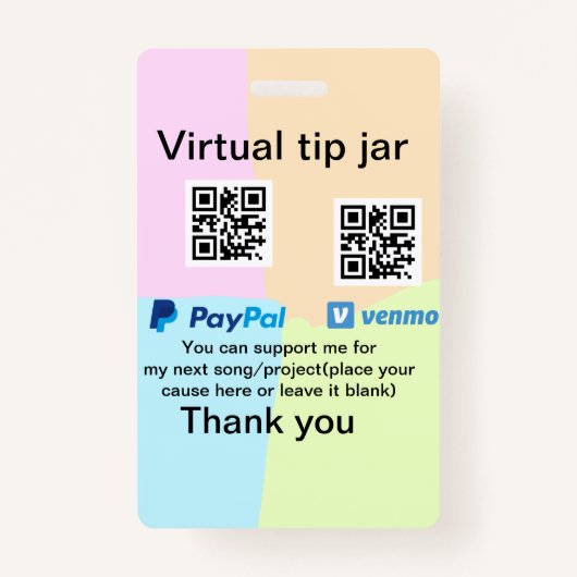 Virtual tip jar q oder Code-Geld-Spende PayPal ven Ausweis (Vorderseite)