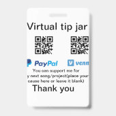 Virtual tip jar q oder Code-Geld-Spende PayPal ven Ausweis (Rückseite)