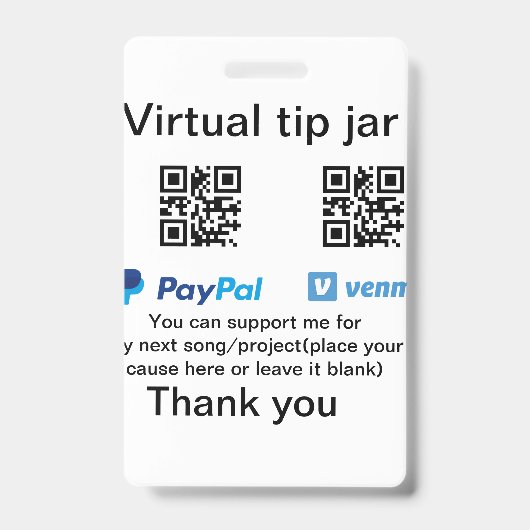 Virtual tip jar q oder Code-Geld-Spende PayPal ven Ausweis (Vorderseite)