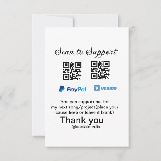 Virtual tip jar q oder Code-Geld-Spende PayPal ven Dankeskarte (Vorderseite)