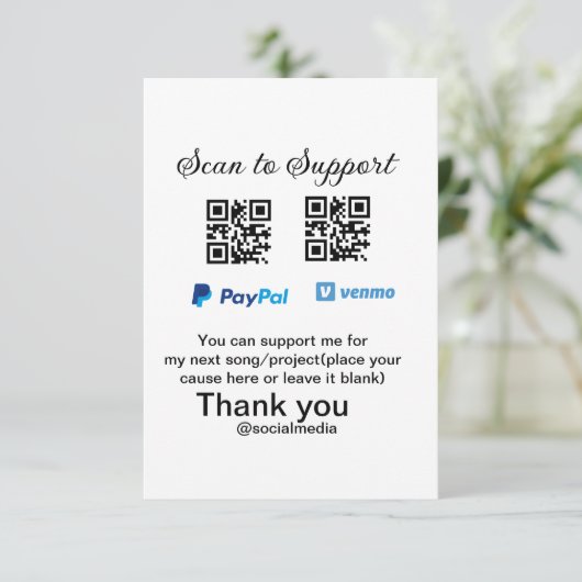 Virtual tip jar q oder Code-Geld-Spende PayPal ven Dankeskarte (Stehend Vorderseite)