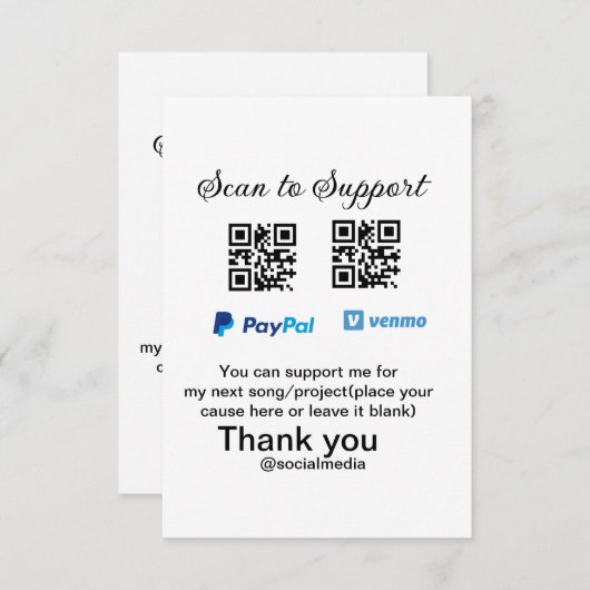 Virtual tip jar q oder Code-Geld-Spende PayPal ven Dankeskarte (Vorne/Hinten)