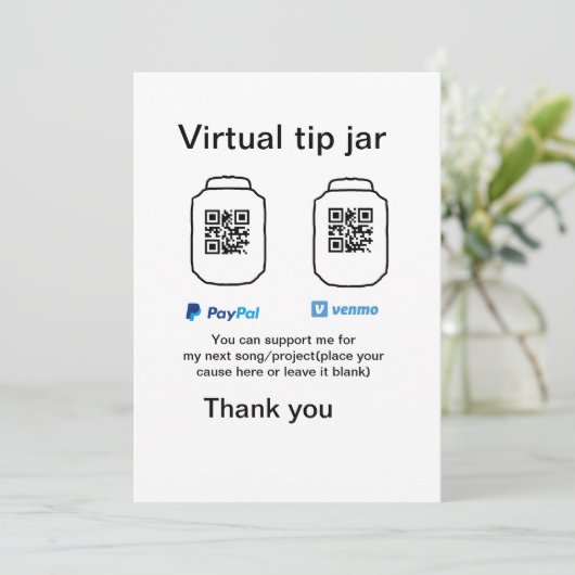Virtual tip jar q oder Code-Geld-Spende PayPal ven Einladung (Stehend Vorderseite)